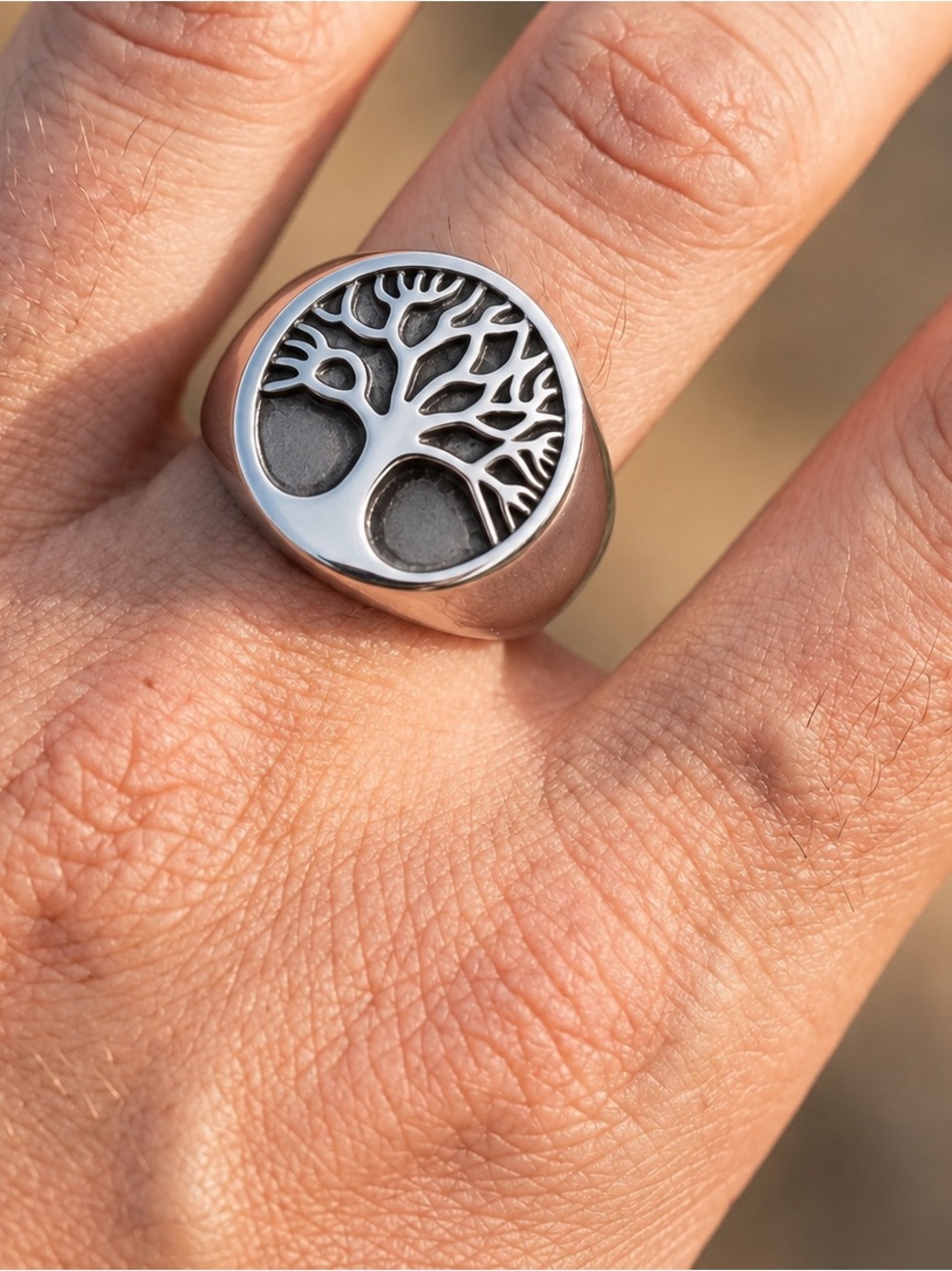Tree of Life Ring in polished 316L stainless steel size 12 - Picture 3 of 8